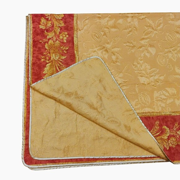 Vintage Poupees Yolande France Rectangular Tablecloth Reversible Gold Red Jacqua - Picture 5 of 5